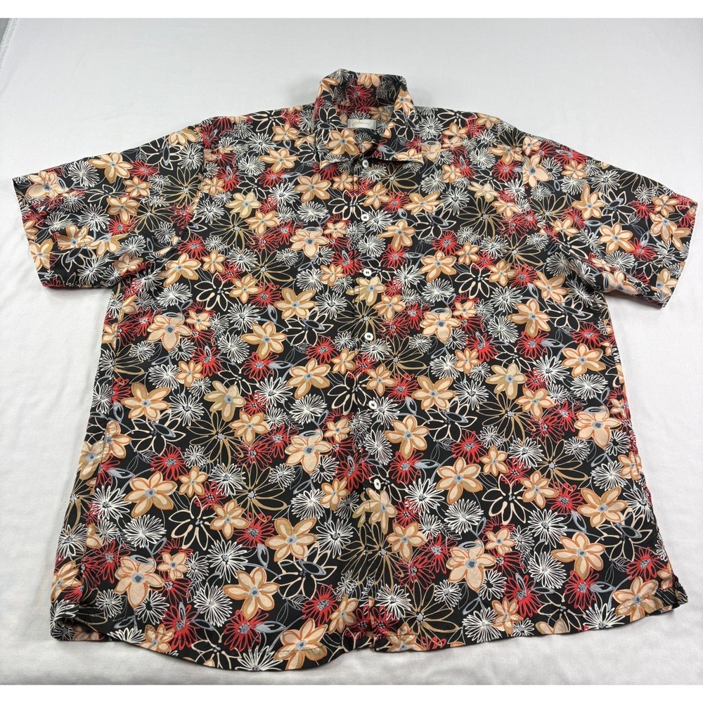 Brioni Shirt Mens Large Floral Button Up Rayon Short Sleeve Beach Camp